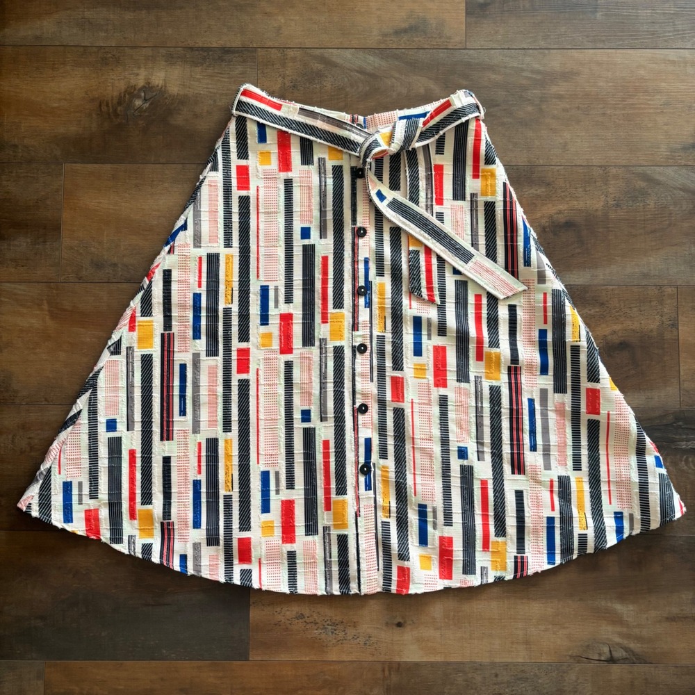 Anthropologie Hutch Willem A-Line Multi Colored Patchwork Midi Skirt Size 8